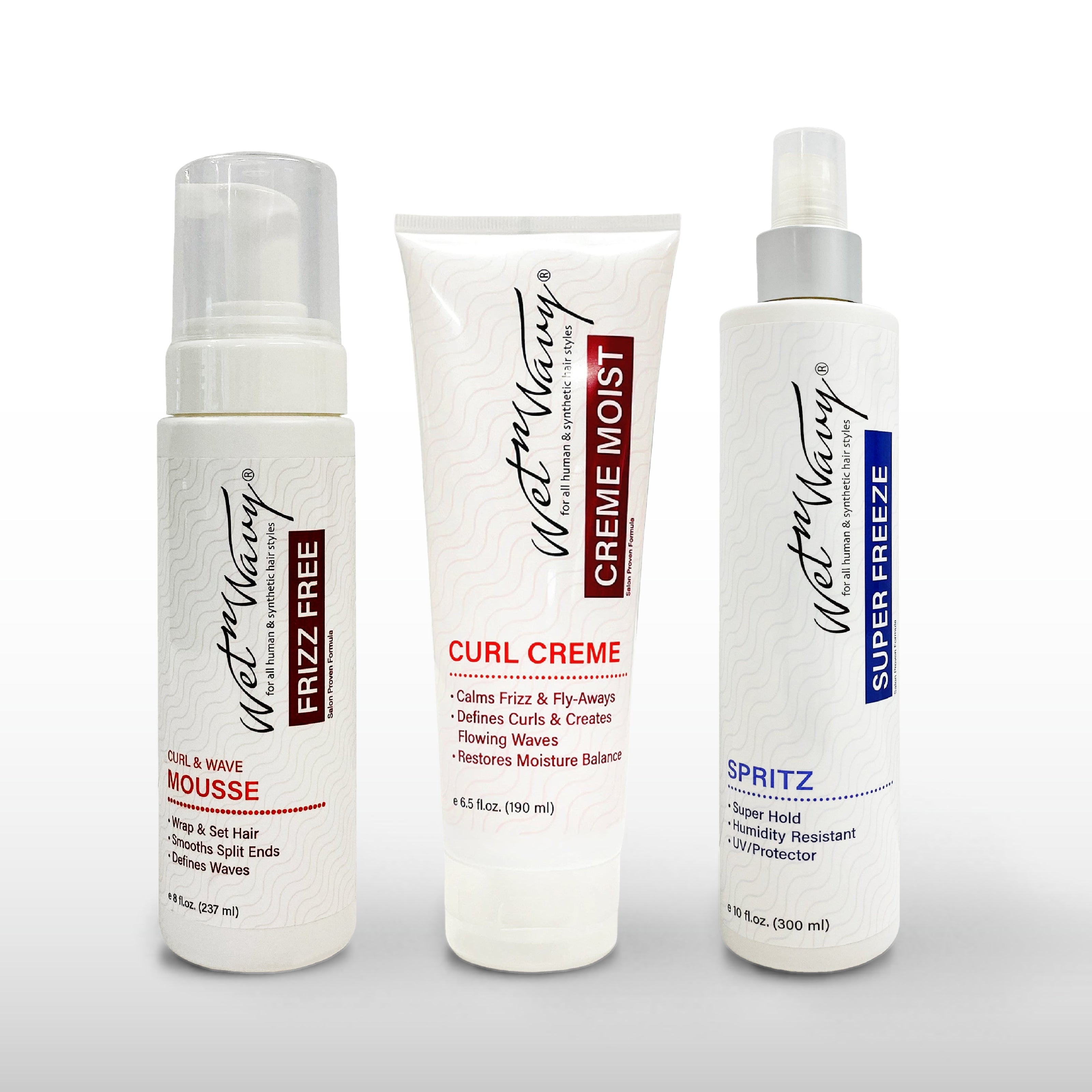 Wet-N-Wavy Curl Kit with Curl & Wave Mousse, Creme Moist Curl Cream and Super Freeze Spritz
