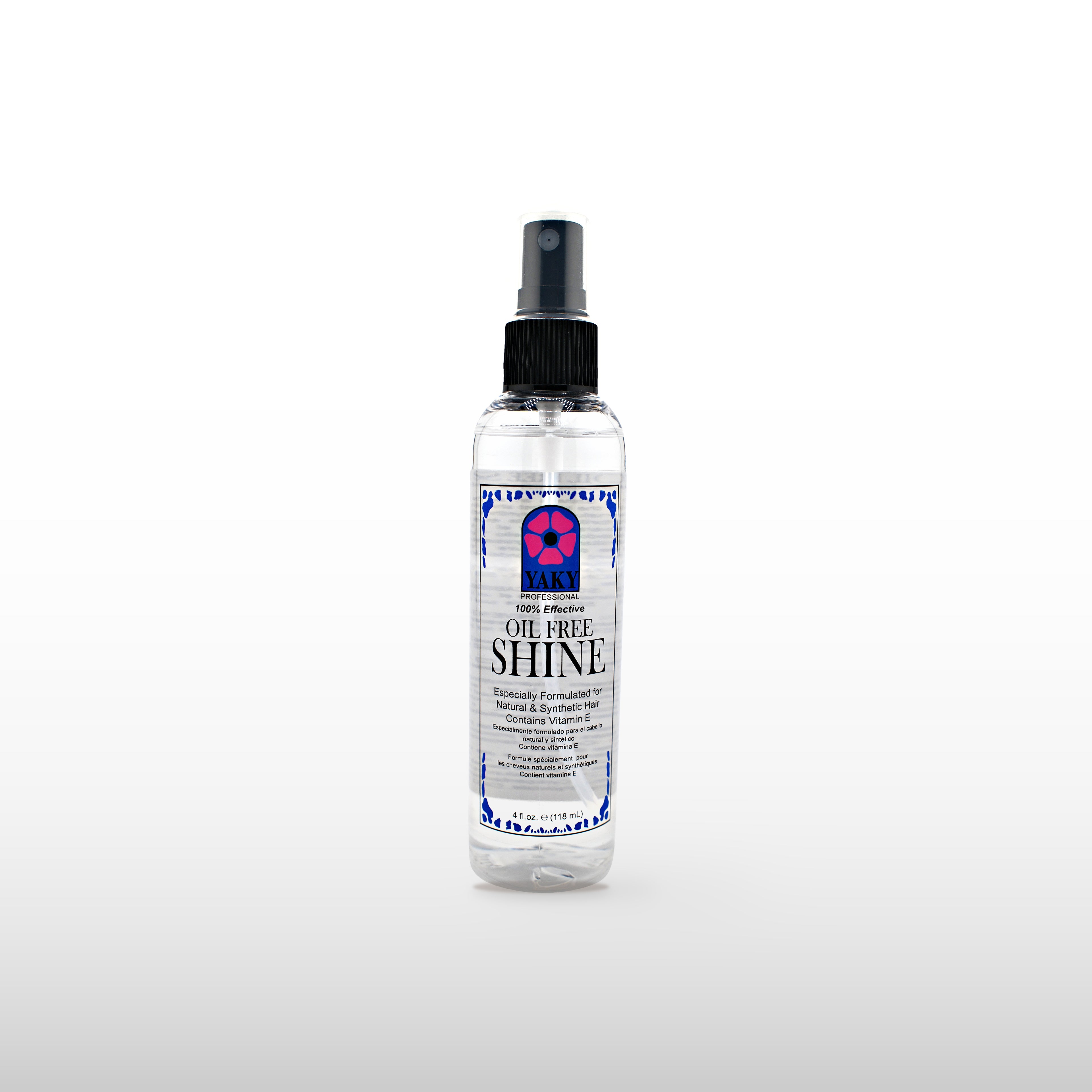 Yaky Oil-Free Hair Shine 4 oz spray bottle on a white background